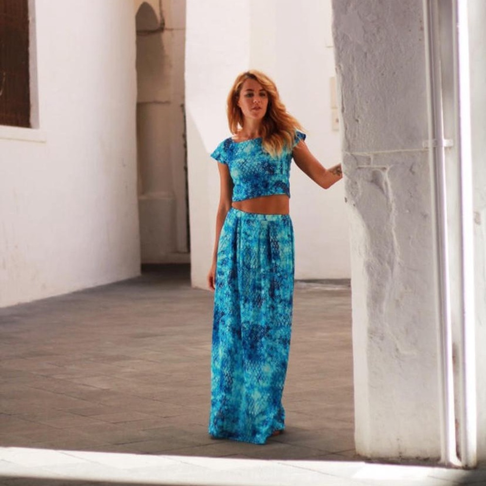 Blue Boho Maxi Skirt Set